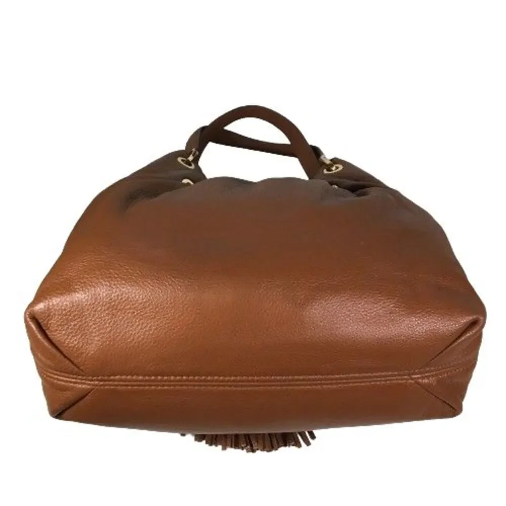 Michael Kors Luggage Brown Leather Camden Drawstring Shoulder Bag Purse Tote
